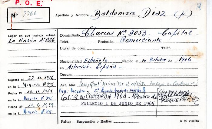 Ficha de miembro de Baldomero Díaz.