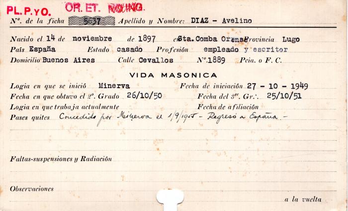 Ficha de miembro de Avelino Diaz.
