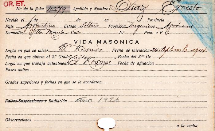 Ficha de miembro de Ernesto Diaz.