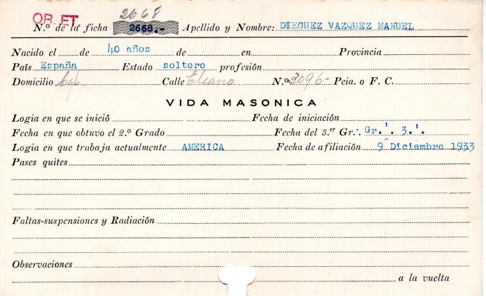 Ficha de miembro de Manuel Dieguez Vazquez.