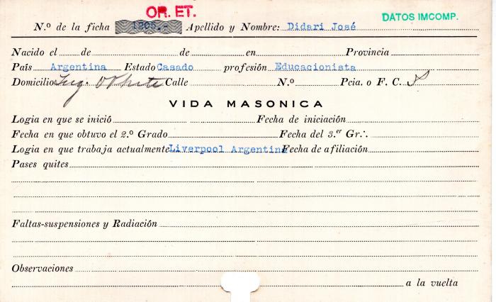 Ficha de miembro de José Didari.