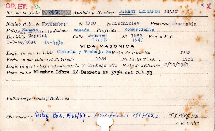 Ficha de miembro de Leonardo Isaac Dimant.