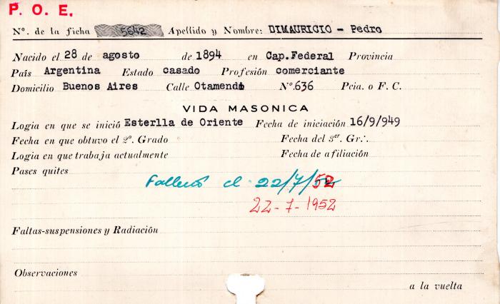 Ficha de miembro de Pedro Dimauricio.