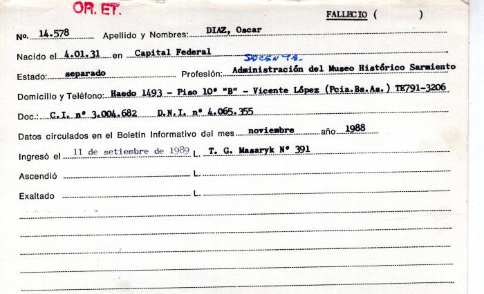 Ficha de miembro de Oscar Diaz.