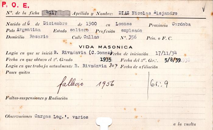 Ficha de miembro de Nicolás Alejandro Diaz.