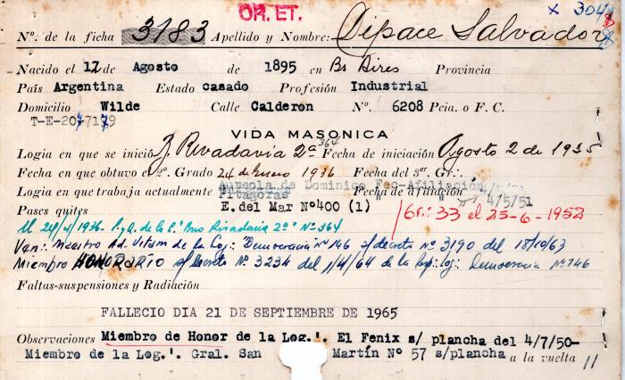 Ficha de miembro de Salvador Dipace.