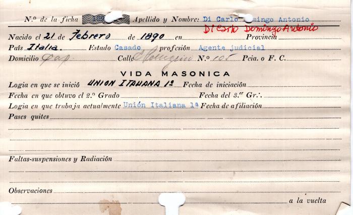 Ficha de miembro de Domingo Antonio Di Carlo.