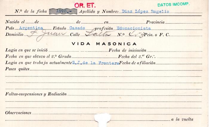 Ficha de miembro de Rogelio Díaz López.