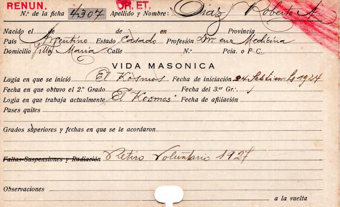 Ficha de miembro de Roberto A. Diaz.