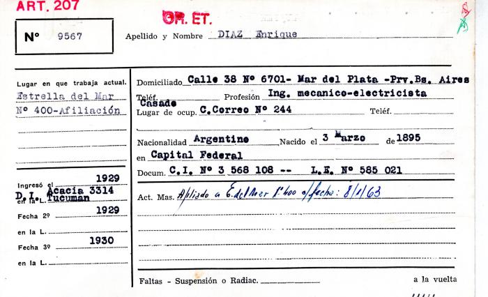 Ficha de miembro de Enrique Diaz.