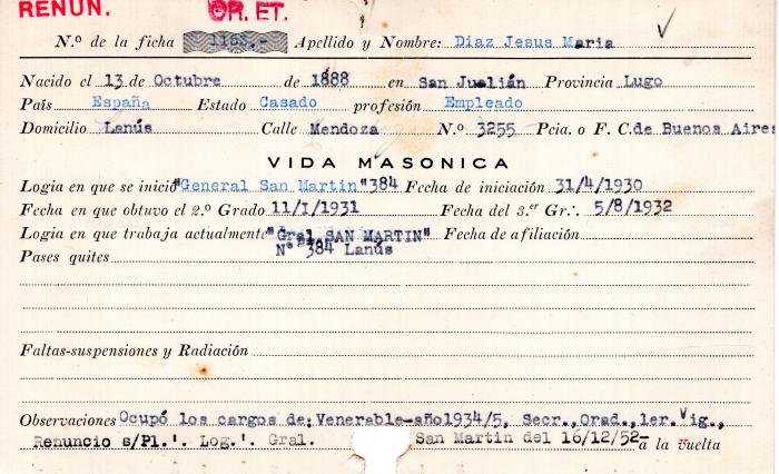 Ficha de miembro de Jesús María Diaz.