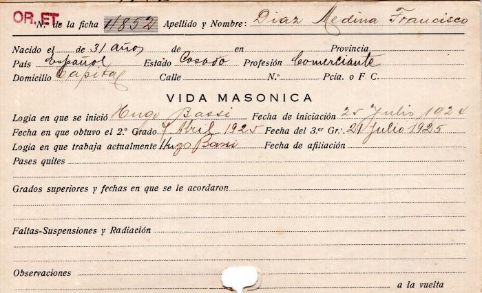 Ficha de miembro de Francisco Díaz Medina.