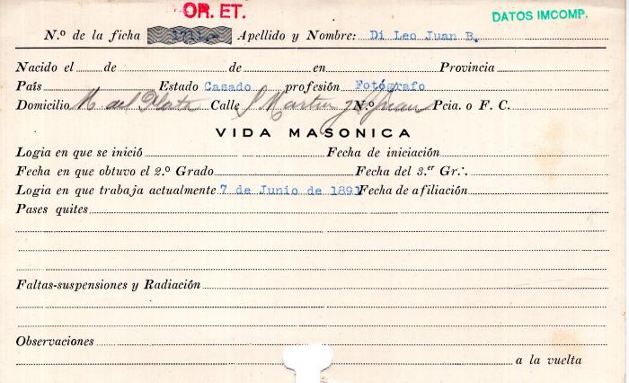 Ficha de miembro de Juan B. Di Leo.