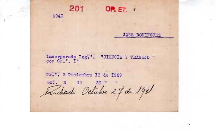 Ficha de miembro de José Dominguez.