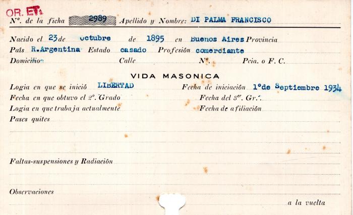 Ficha de miembro de Francisco Di Palma.