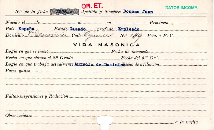 Ficha de miembro de Juan Donoso.