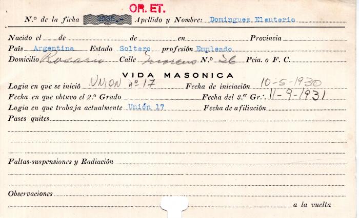 Ficha de miembro de Eleuterio Dominguez.