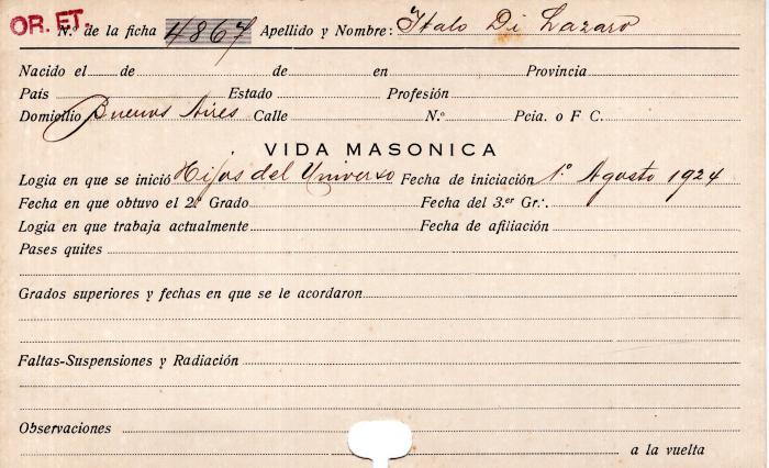 Ficha de miembro de Italo Di Lazaro.