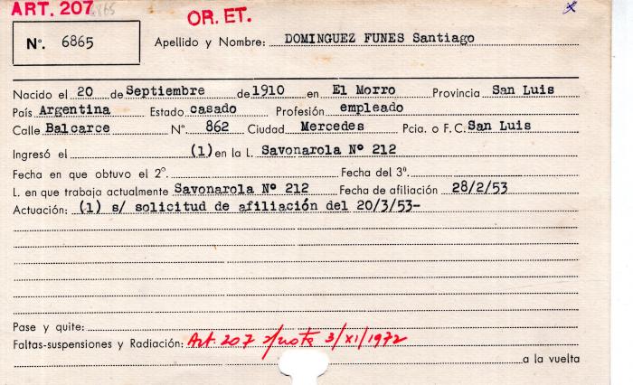 Ficha de miembro de Santiago Dominguez Funes.