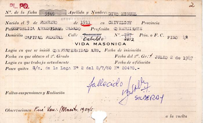 Ficha de miembro de Miguel Divo.