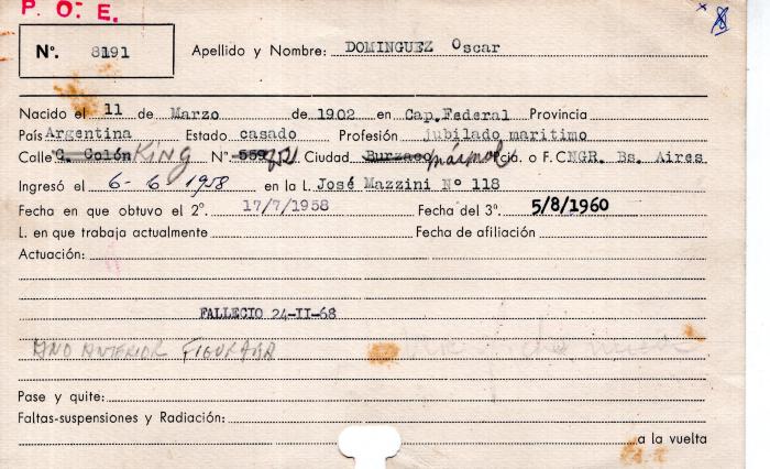 Ficha de miembro de Oscar Dominguez.