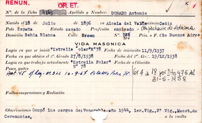 Ficha de miembro de Antonio Dorado.