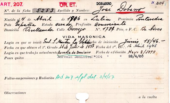 Ficha de miembro de José Dobarro.