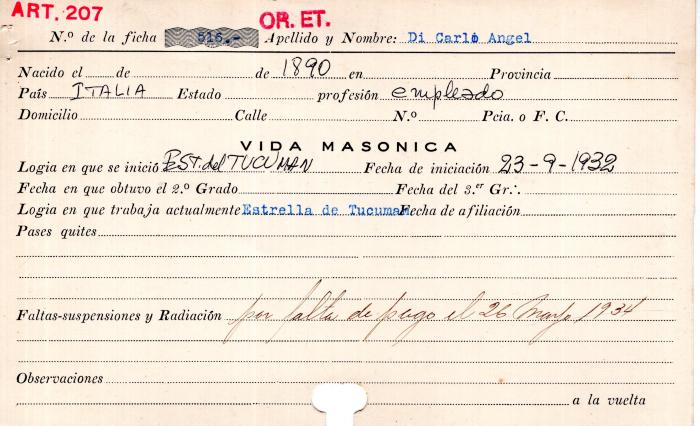 Ficha de miembro de Ángel Di Carlo.