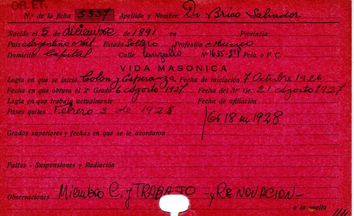 Ficha de miembro de Salvador Di Brico.