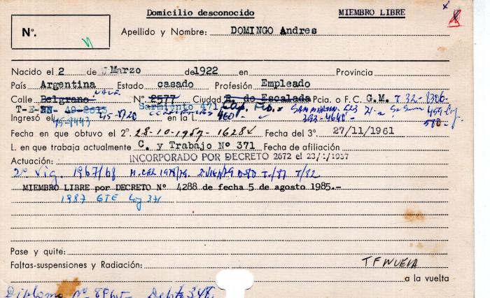 Ficha de miembro de  Andrés Domingo.