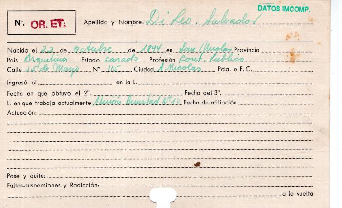 Ficha de miembro de Salvador Di Leo.
