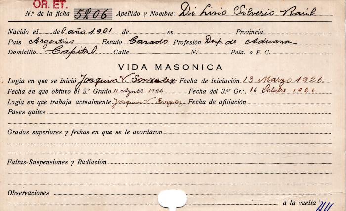 Ficha de miembro de Silverio Raúl Di Lisio.