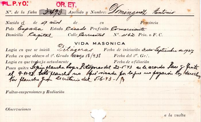Ficha de miembro de Antonio Dominguez.