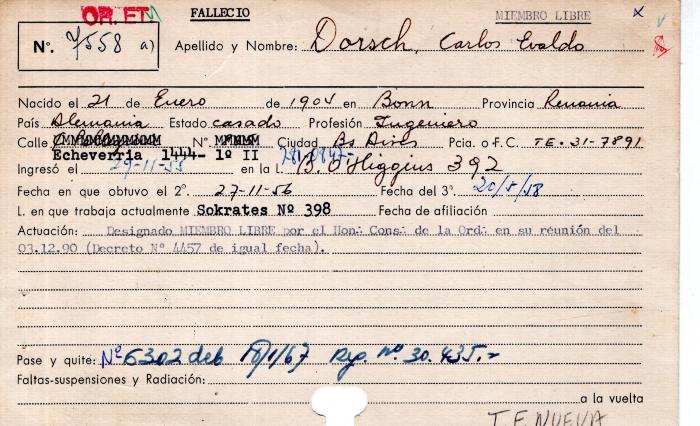 Ficha de miembro de Caros Evaldo Dorsh.