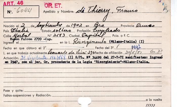 Ficha de miembro de Franco Di Thierry.