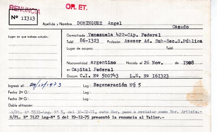 Ficha de miembro de Angel Dominguez.