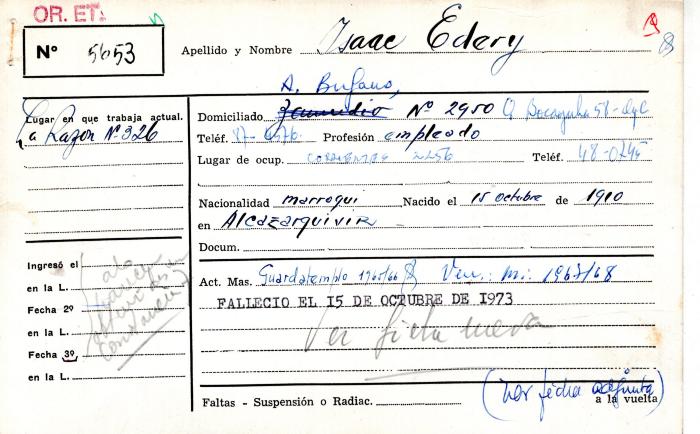 Ficha de miembro de Isaac Edery.
