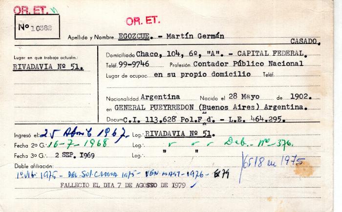 Ficha de miembro de Martín Germán Egozcue.