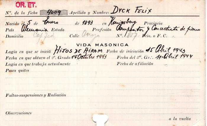 Ficha de miembro de Felix Dyck.