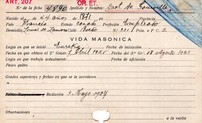 Ficha de miembro de Drot de Gourville.