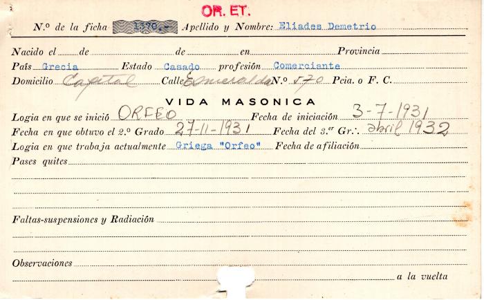 Ficha de miembro de Demetrio Eliades.