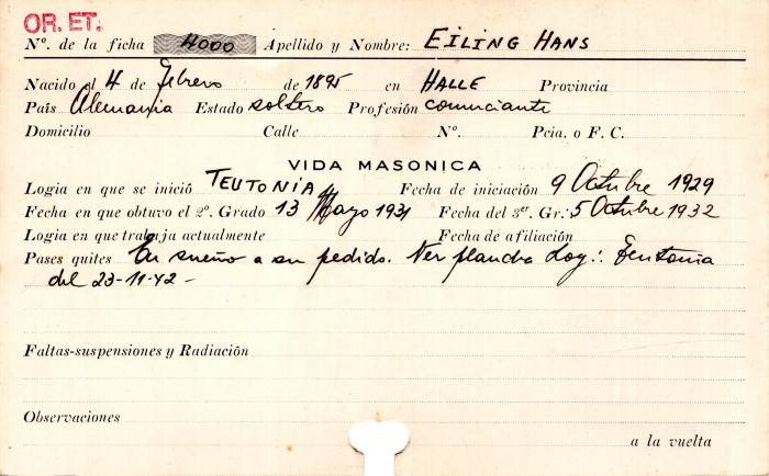 Ficha de miembro de Hans  Eiling.