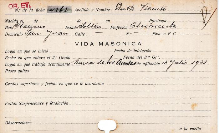 Ficha de miembro de Vicente Dutto.