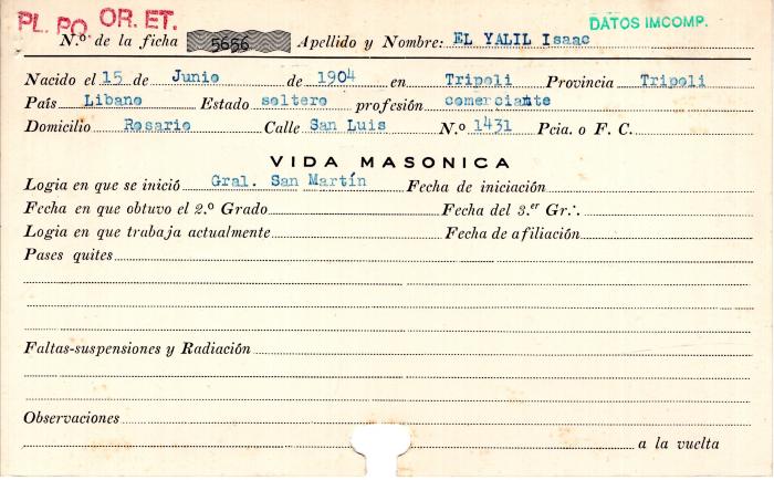 Ficha de miembro de Isaac El Yalil.