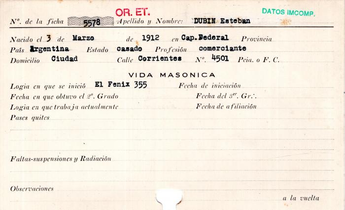 Ficha de miembro de Esteban Dubin.