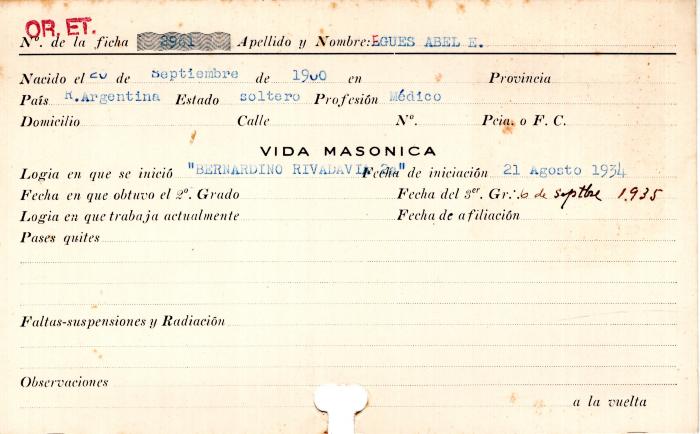 Ficha de miembro de Abel E. Egues.
