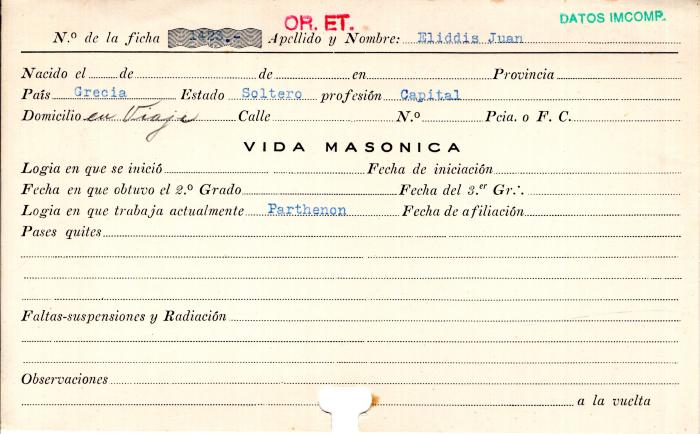 Ficha de miembro de Juan Eliddis.