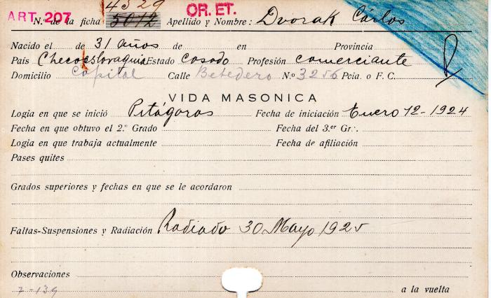 Ficha de miembro de Carlos Dvorak.