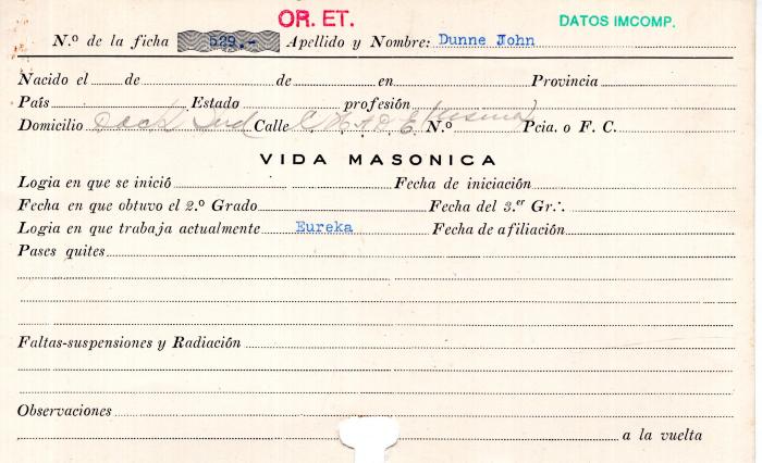Ficha de miembro de John Dunne.