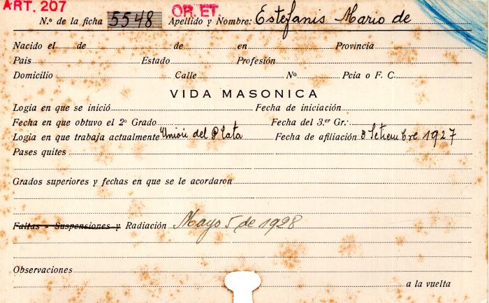 Ficha de miembro de Mario De Estefanis.